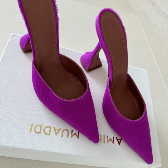 New Amina Muaddi Fiona Pony Mule Pony Pink, 38.5 with Box Tag - Picture 8 of 15